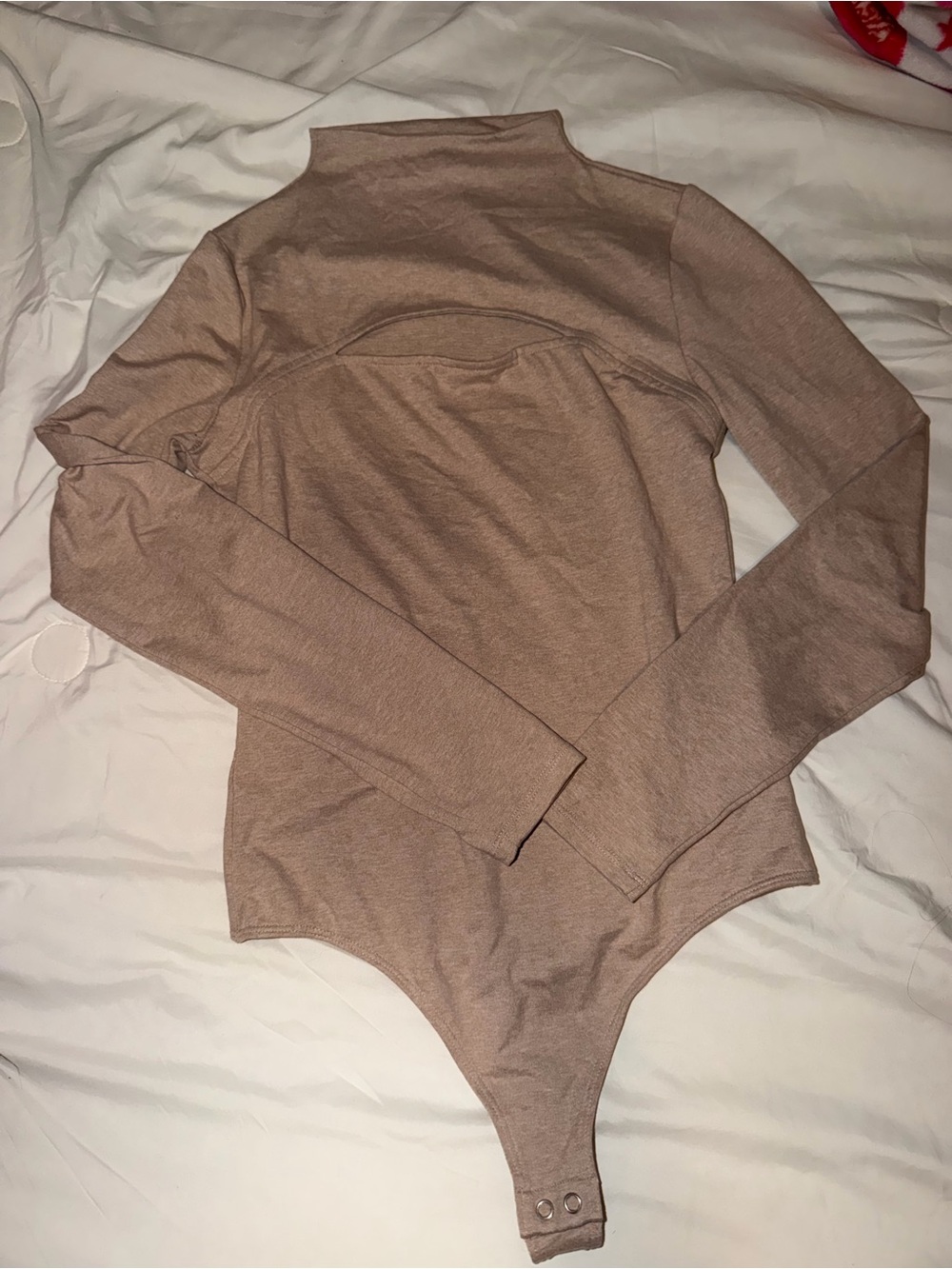 Express Long Sleeve Mock Neck Bodysuit in Taupe Brown